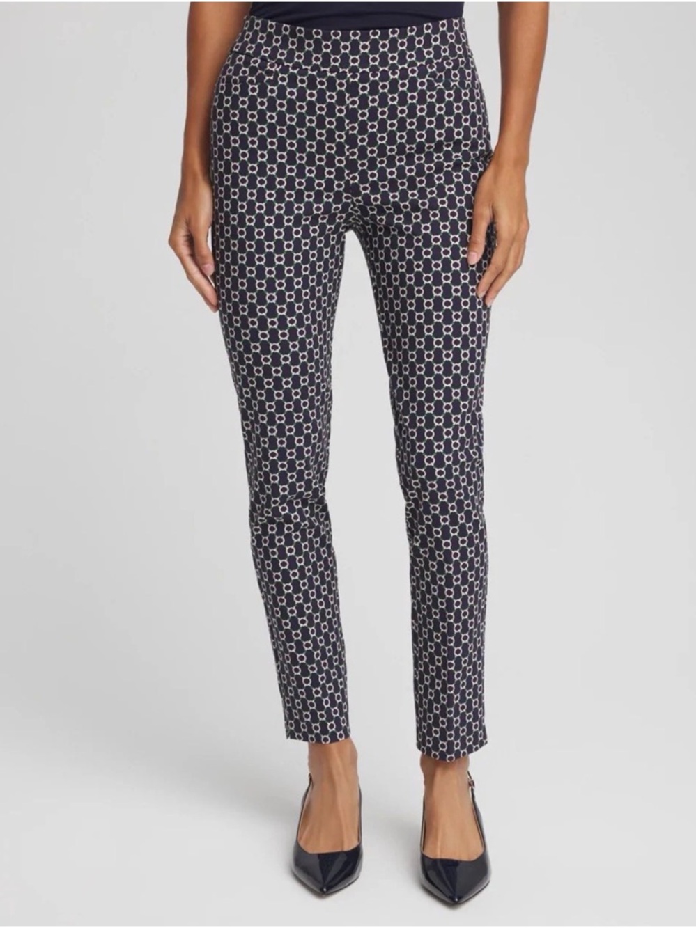 Chico's 2 So Slimming Ankle Pants in Navy and White Sz L 12/14 - $109.50